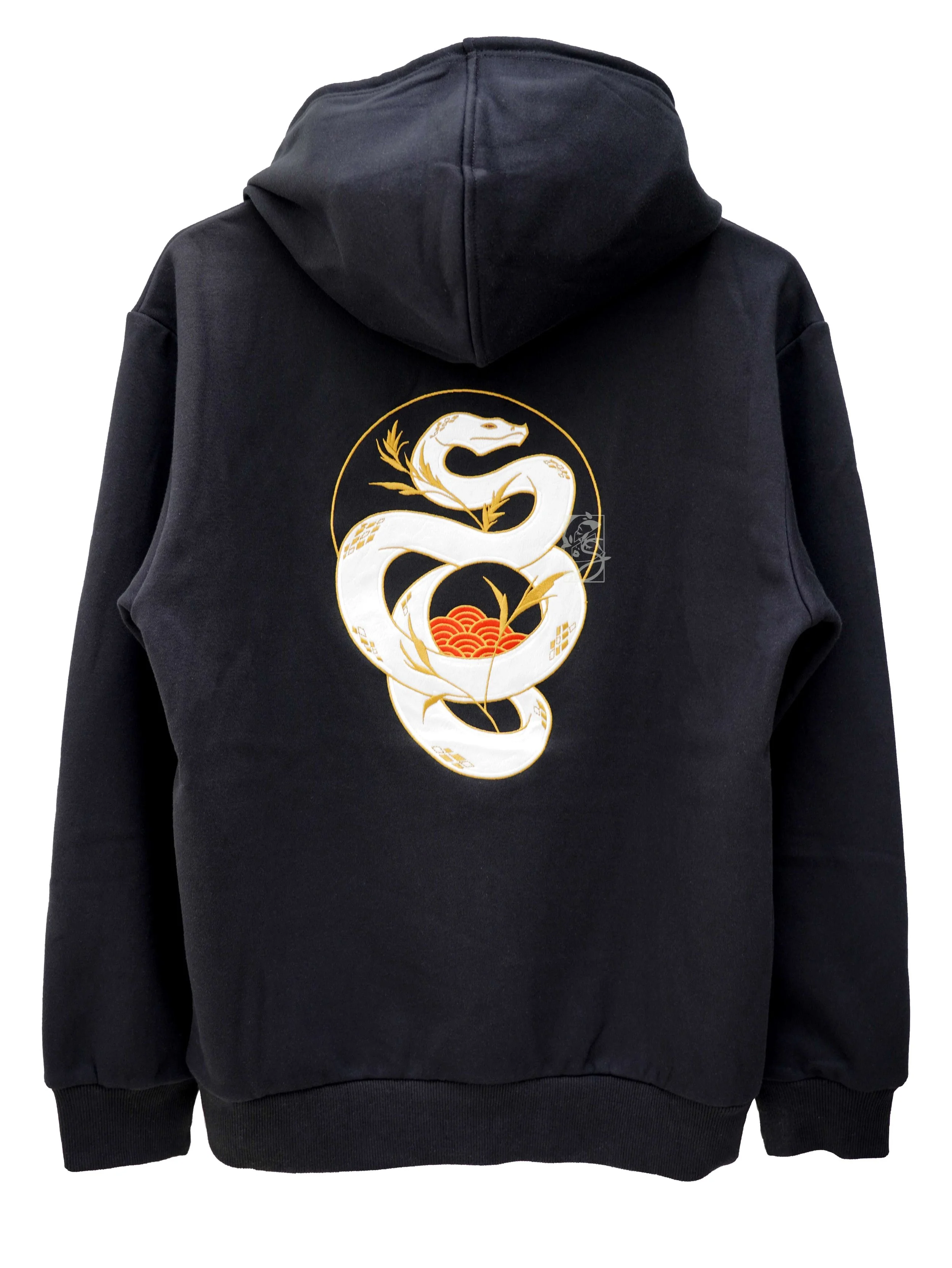 Year of the Snake Black Embroidered Hoodie | Saiyre Illustration